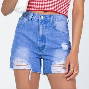 Princess Polly Light Blue Ripped Jean Shorts